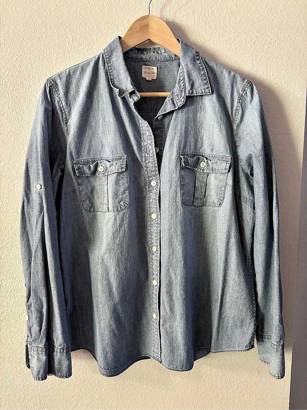 Coastal Chambray Shirt Cotton Button Down Large Western Preppy